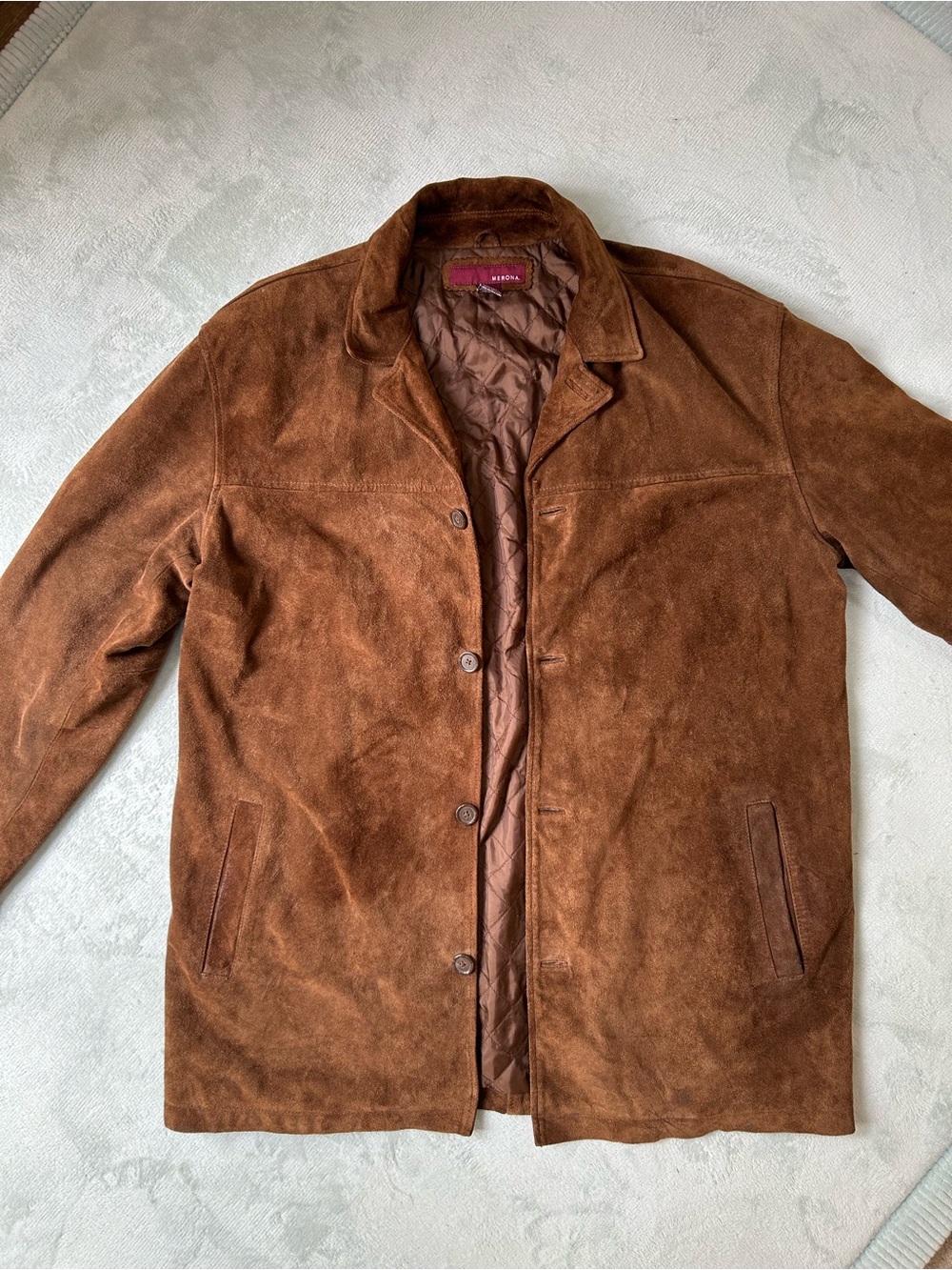 Vintage Merona Men's Suede Button-Front Jacket in Chestnut Brown